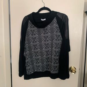 French leather and pattern detail sweater